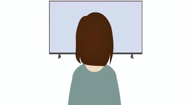 立ってテレビを視聴する女性 テレビ,視聴,女性,モニター,後ろ姿,人物,画面のイラスト素材