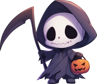 カボチャを持つ可愛い死神ハロウィン立ち絵