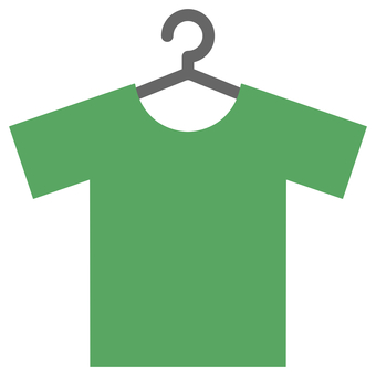 ハンガーにかかっているTシャツ 緑 tシャツ,衣類,ハンガー,ティーシャツ,半袖,カットソー,衣紋掛け,干す,衣服,掛けるのイラスト素材
