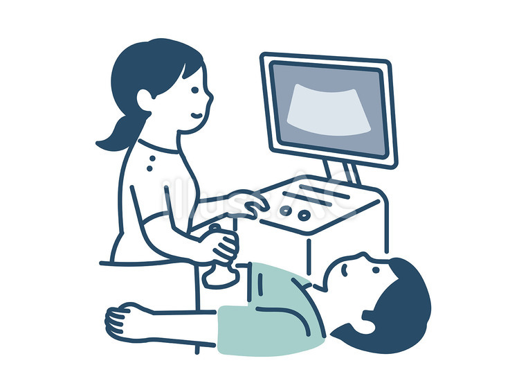 腹部エコーを受ける男性 腹部エコー,健康診断,男性のイラスト素材