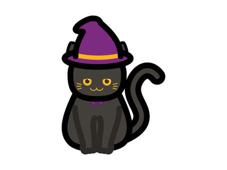 かわいいハロウィンの黒猫 黒猫,猫,帽子,ハロウィン,秋,10月,魔女,眷属,ホラー,イベントのイラスト素材