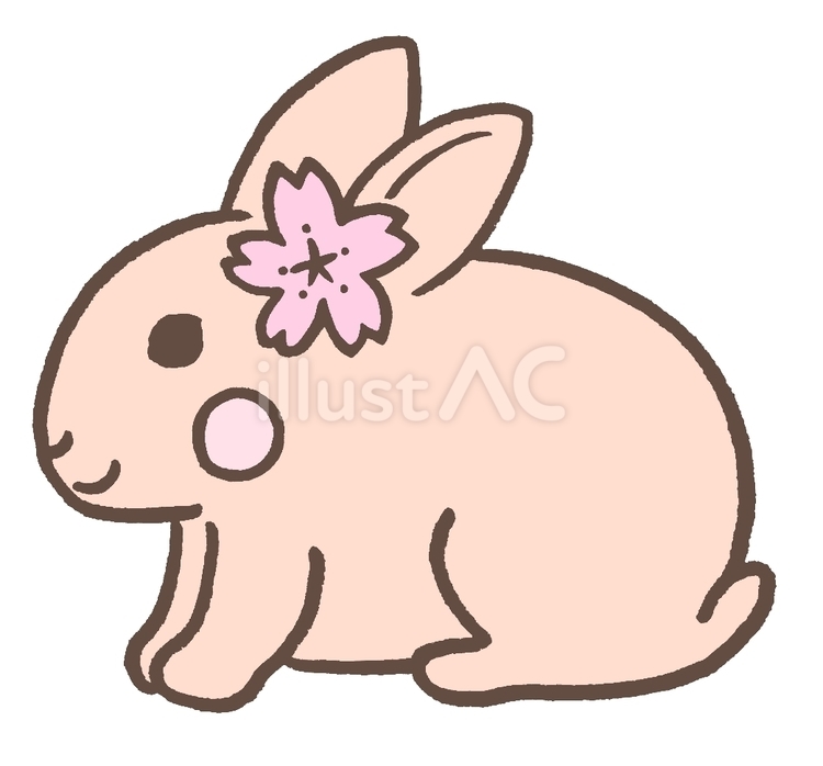 桜飾りのうさぎちゃん　カラー　ベージュ うさぎ,横向き,左のイラスト素材