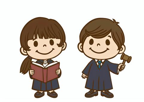 子供職業体験「裁判官」 裁判官,判事,司法官,法官,裁判長,裁判所,判決,陪審員,少年,少女のイラスト素材