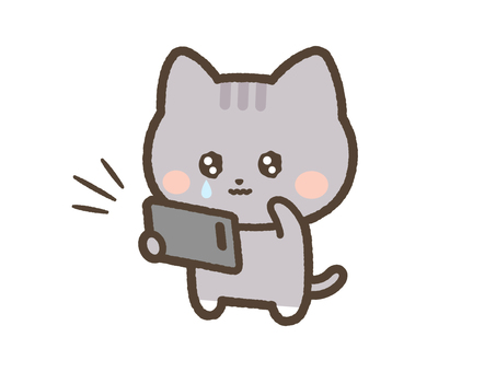スマホ動画を見て泣くねこ（サバトラ） ねこ,スマホ,動画のイラスト素材