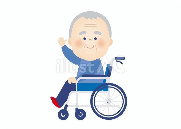 車椅子に乗った可愛いシニア男性のイラスト 車椅子,シニア,高齢者のイラスト素材