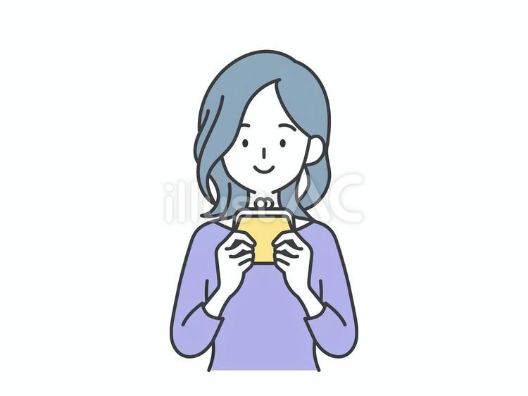 財布を持つ笑顔の女性のイラスト 人物,女,財布のイラスト素材