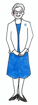働く女性の手描きイラスト 働く女性の手描きイラスト 女性,キャリアウーマン,スカート,スーツ,大人,グレーへア,白髪,議員,働く,ヒールのイラスト素材