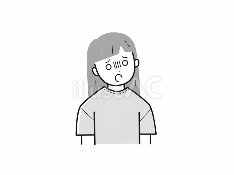 肩を落として放心する女子／白黒 上半身,半袖,放心のイラスト素材