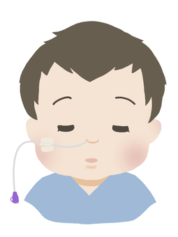 経鼻チューブを入れた赤ちゃん/寝顔 医療的ケア児,経管栄養,ngチューブ,赤ちゃん,病院,nicu,在宅医療,訪問看護,小児科,寝顔のイラスト素材