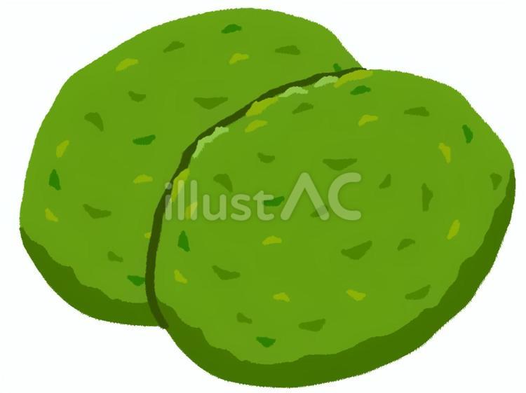 横に並ぶ二個の美味しそうな青のりのおはぎ おはぎ,青のり,ぼたもちのイラスト素材