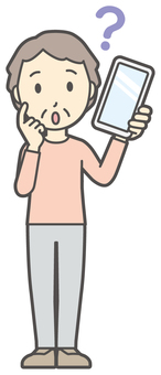  ロンTお婆さん-432-全身 スマホ,はてな,お婆さん,高齢者,老人,女性,祖母,人物,かわいい,考えるのイラスト素材
