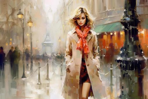 Illustration, female, beautiful, coat, 