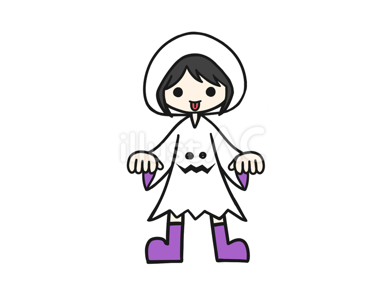 ハロウィン　フード付きオバケ仮装　色付き 人物,フード,ハロウィンのイラスト素材