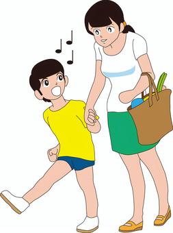 Illustration, boy, mom, shopping, 