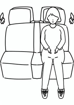 座席に座る女性　線画 座席,女性,椅子,正面,線画のイラスト素材