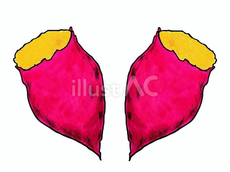 焼き芋のシンプルな手描きイラスト　半分こ 焼き芋,食べ物,さつまいものイラスト素材