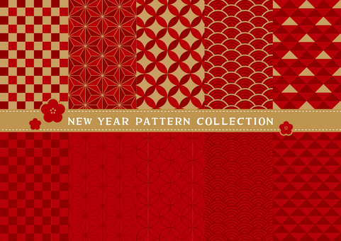 お正月背景詰め合わせ 和柄,新春,正月,年末,年始,年賀状,新年,市松模様,麻の葉,七宝のイラスト素材