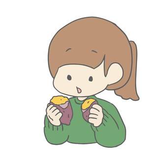 焼き芋を楽しむ女の子 焼き芋,女の子,食べる,おやつ,秋,ほっこり,笑顔,温かい,季節感,屋外のイラスト素材