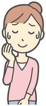  お団子主婦-005-バスト 苦笑い,主婦,ママ,長袖,シャツ,半端袖,お団子,アップヘア,女性,母のイラスト素材