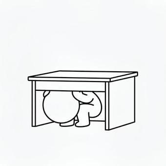 机の下に隠れる棒人間 棒人間,人,シルエット,人間,机,隠れる,もぐる,避難のイラスト素材