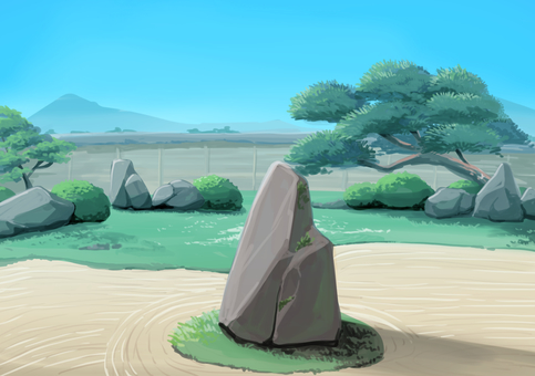 Illustration, japanese garden, with, court, 