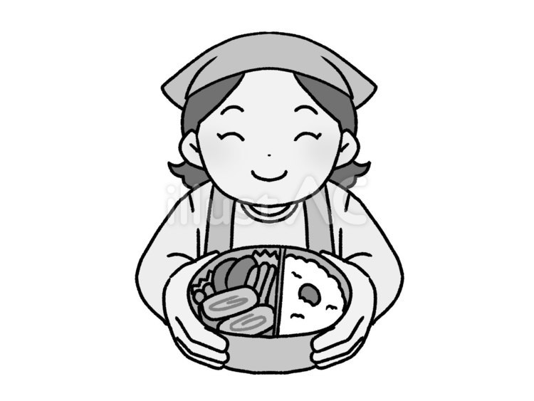 手作り弁当【グレースケール】 弁当,手作り,料理のイラスト素材