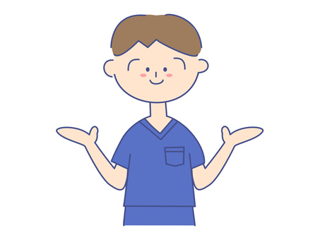 スクラブを着た男性③案内両手 看護師,医師,男性,案内,人,人物,求人,募集,医療従事者,医療のイラスト素材