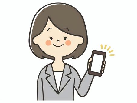 スマホを持ったスーツの女性 女性,スーツ,スマホ,画面,見せる,登録,誘導,紹介,案内,説明のイラスト素材