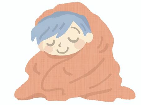 毛布にくるまる男の人 毛布,ブランケット,布団,くるまる,男性,すっぽり,入る,包まれる,暖かい,防寒のイラスト素材