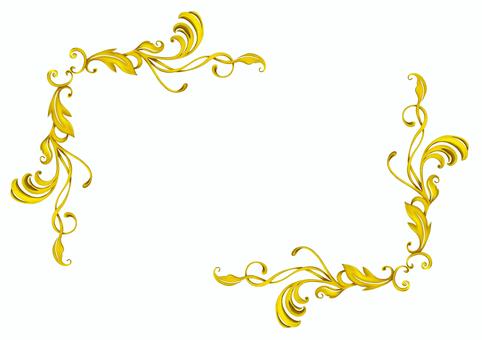 金のエレガンスフレーム2025④白背景 エレガント,フレーム,飾り枠,クラシック,デコレーション,イラスト,手描き,水彩,ゴールド,葉のイラスト素材