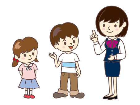 女性社員と子供達 女性,銀行員,少年,少女,子供,子ども,会社員,事務員,職員,スタッフのイラスト素材