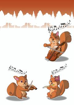 リスの音楽隊 音楽隊,動物,バイオリン,チェロ,フルート,楽器,演奏,音楽のイラスト素材