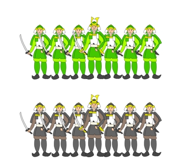 鎌倉武士団の2色セット 武士団,武士,侍,鎧武者,兵士,戦士,軍団,兵隊,部隊,戦国のイラスト素材