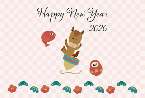 2026年午年の年賀状素材10 午年,年賀状,テンプレート,年賀ハガキ,午,馬,2026年,年賀,令和八年,お正月のイラスト素材