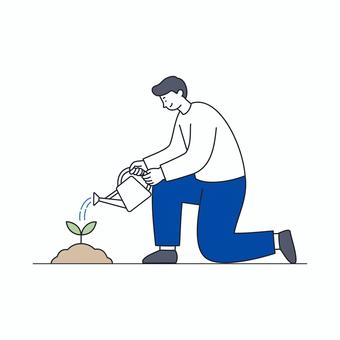 苗に水を与える若い男性の成長育成イラスト 苗に水を与える若い男性の成長育成イラスト 人物,男性,若者,苗,水やり,成長,育成,未来,希望,努力のイラスト素材