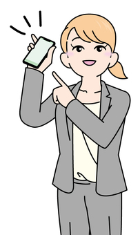 A girl in a suit holding a smartphone (coloring 1), , JPG, PNG and AI