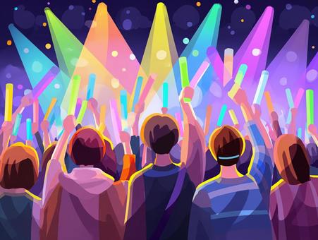 ライブステージで熱狂する観客のイラスト