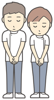  理学療法士の男女-006-全身 おじぎ,理学療法士,男女,医療,病院,クリニック,整体師,柔道整復師,鍼灸師,人物のイラスト素材