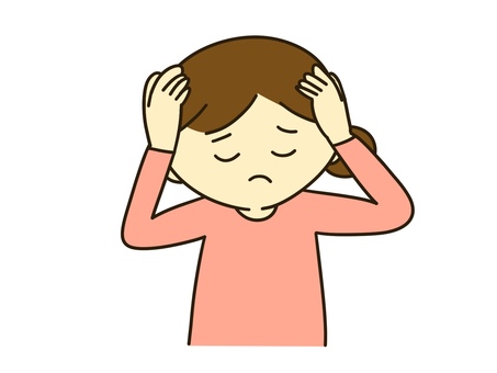 頭を抱える女性 女性,主婦,失敗,後悔,ストレス,悩み,体調不良,頭痛,疲労,疲弊のイラスト素材