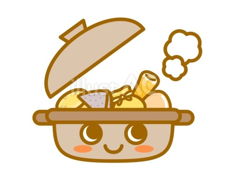 おでん　鍋正面　顔　茶 食べ物,餅巾着,おでんのイラスト素材