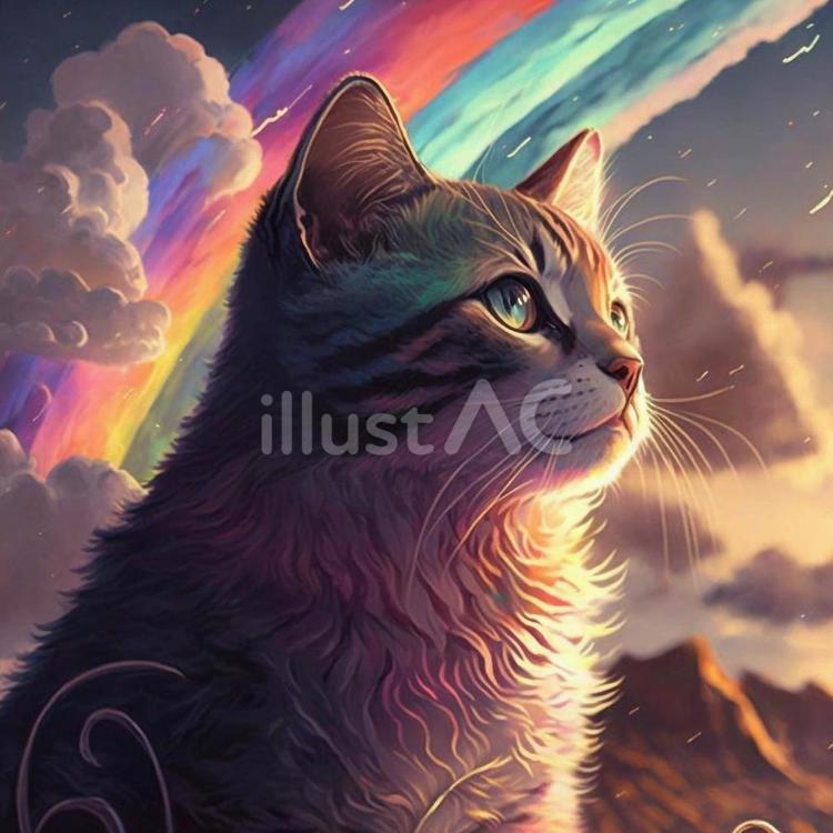 猫と虹 猫,虹,雨上がりのイラスト素材