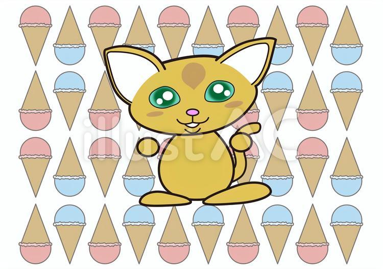 ねことソフトクリーム ねこ,ソフトクリーム,デフォルメのイラスト素材