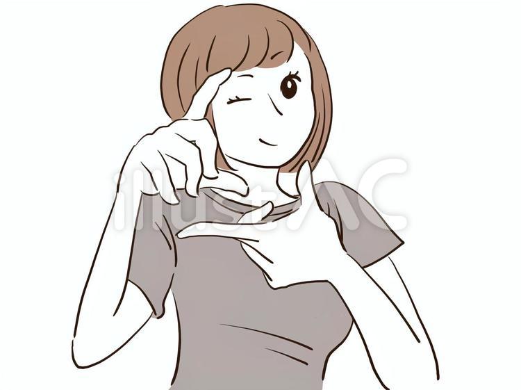 写真を撮影するポーズをとる女性 写真,撮影,シャッターのイラスト素材