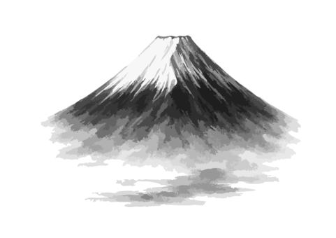 富士山-水墨画風モノトーンイラスト 富士山,富士,山,風景,雪,水墨画,年賀状,年賀状素材,新年,お正月のイラスト素材