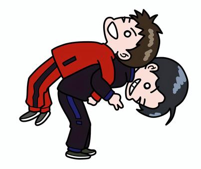 ふたりでストレッチ 男子,ストレッチ,伸ばす,コミュニケーションストレッチ,背中合わせ,ペアストレッチ,ジャージ,ピース,楽しい,仲良しのイラスト素材