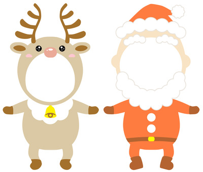 サンタとトナカイの手つなぎ顔フレーム クリスマス,顔,サンタクロース,トナカイ,フレーム,ベクター,円,枠,飾り罫,装飾のイラスト素材