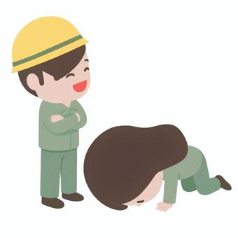 高笑いする作業員 作業員,高笑い,うなだれる,対比,喜び,落ち込み,感情,表情,現場,労働のイラスト素材