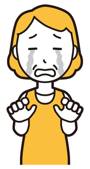  エプロンおばちゃん(黄)-089-バスト 涙,おばちゃん,エプロン,お母さん,ママ,中年,おばさん,主婦,人物,かわいいのイラスト素材