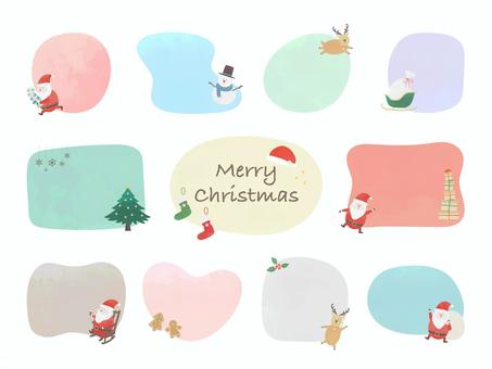 クリスマスのフレームセット01 クリスマス,サンタクロース,トナカイ,フレーム,クリスマスツリー,雪だるま,そり,プレゼント,クッキー,帽子のイラスト素材