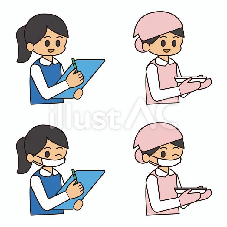 働く女性　事務と調理　マスク着用 女性,人物,仕事のイラスト素材